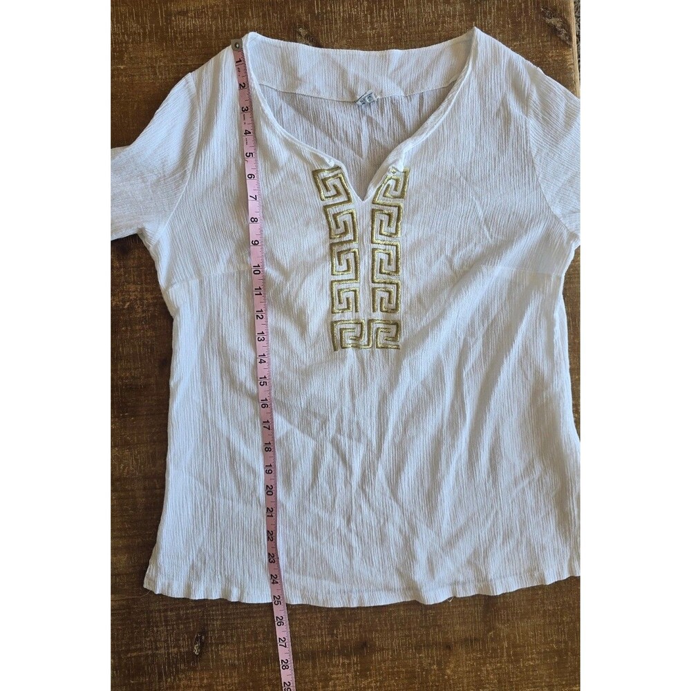 100% cotton white and gold lightweight 3/4 sleeve pullover top women's size XL - Picture 6 of 8